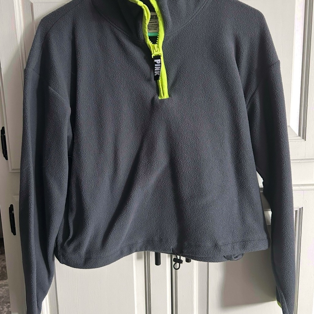 PINK Victoria's Secret Cropped Gray Sweatshirt with Lime Accents